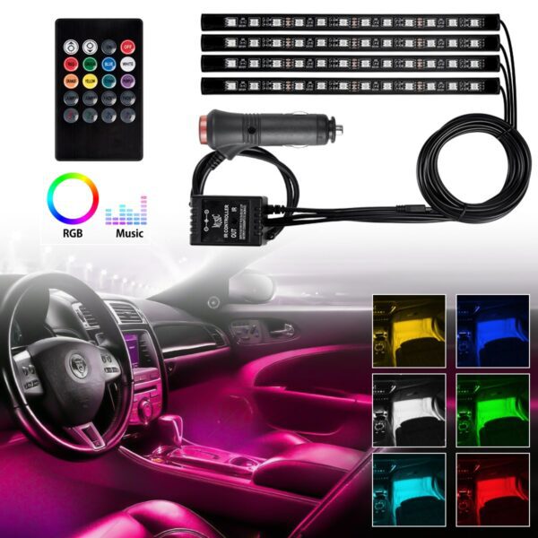 Led atmosphere lights with outlet remote for car